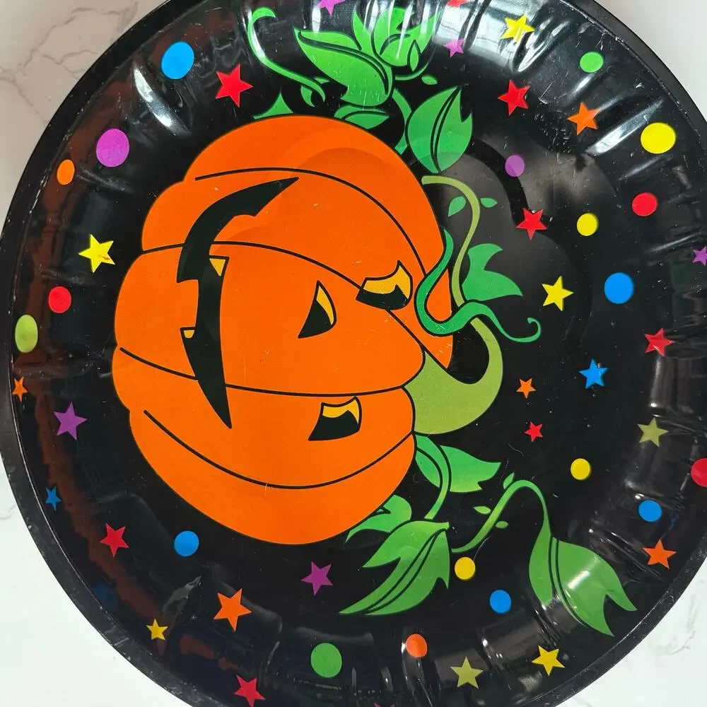 90s Vintage Halloween Pumpkin Tin Serving Tray Retro Metal